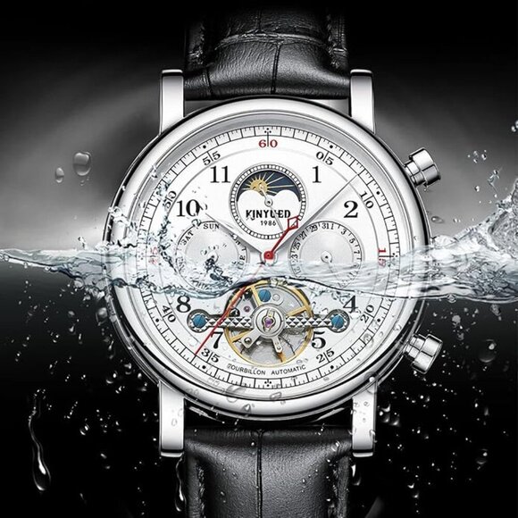 44mm Mechanical Skeleton Wrist Watch with Calendar,Week, Moon Phase, Tourbillon - Picture 4 of 6